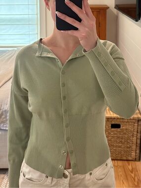 Light Green Button-Front Women's Knit Top